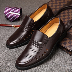 Men's Business Formal Shoes with Hollow Design, Sharp-Tip, Korean Style, Slip-On Leather Shoes for Men, Large Size, 46