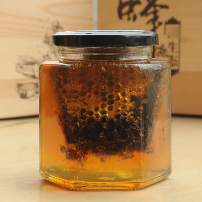 健凤园蜂场蜂巢蜜500g玻璃瓶装老蜂巢巢蜜加蜂蜜批发一件代发