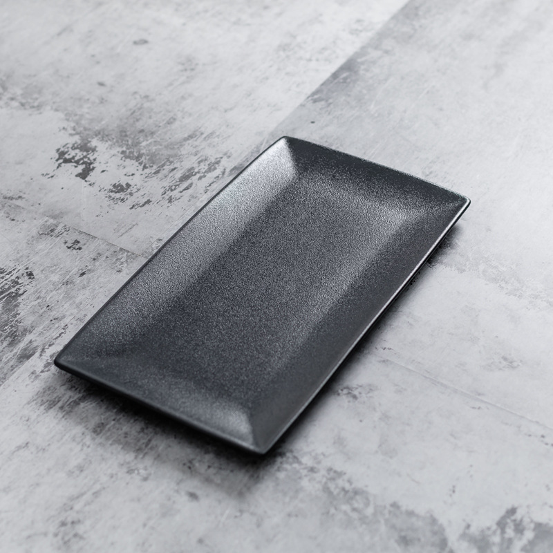 Placa de postre esmerilado de cerámica placa rectangular negra