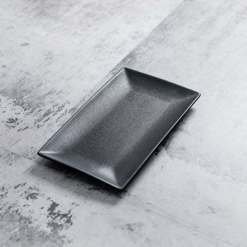 Placa de postre esmerilado de cerámica placa rectangular negra