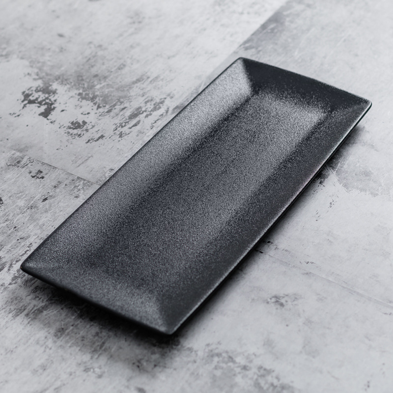 Placa de postre esmerilado de cerámica placa rectangular negra