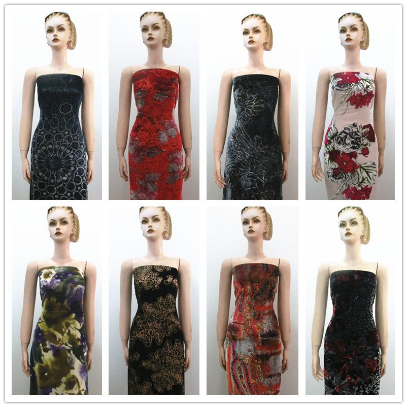 现货鸿成丝绸印花染色真丝绒烂花绒乔绒旗袍裙面料布料