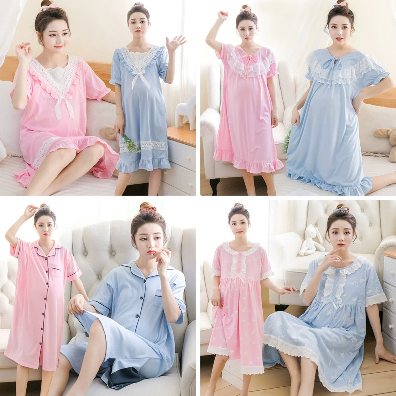 Летнее лунное платье Платье принцессы для кормления Платье для кормления Ночная рубашка для беременных Тонкое пижамное платье с короткими рукавами для беременных
