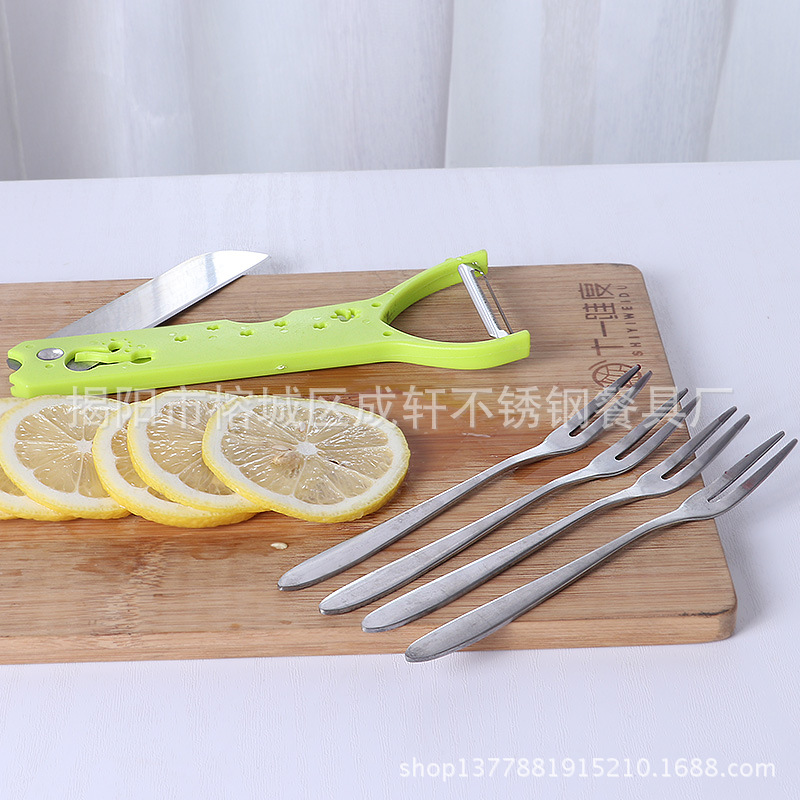 Multifuncional de acero inoxidable de plástico de doble uso pelador de frutas Apple Peeler fruta tenedor cocina gadget traje