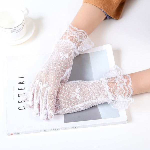 Summer black gloves with bow for bride