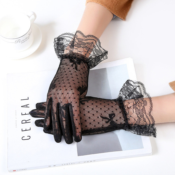 Summer black gloves with bow for bride