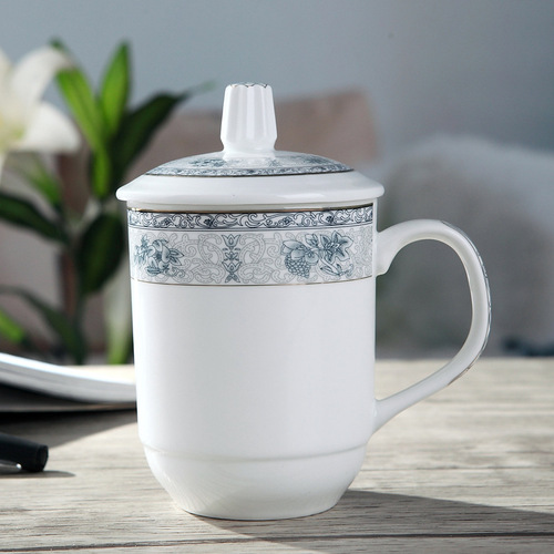 Jingdezhen Ceramic Tea Cup Water Cup with Lid Creative Ceramic Cup Office Conference Cup Bone China Cup Mug