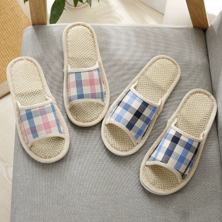 Домашние легкие льняные тапочки для пар, домашние Нескользящие мужские и женские весенние и летние клетчатые тапочки с деревянным полом