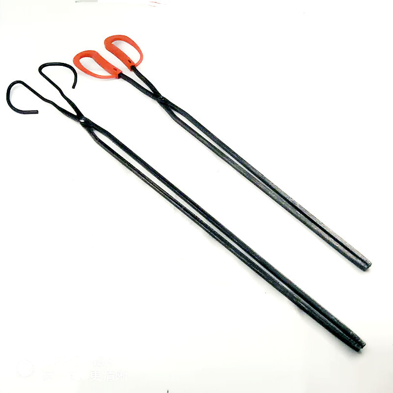 火钳红柄直头带齿铁钳炭火钳拾物器垃圾钳烧烤钳柴火钳子火夹子中