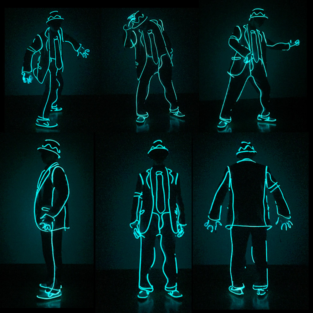 Traje de Danza Fluorescente MJ Mike, Ropa Brillante con Luz Fría EL para Discoteca, Atuendo Luminoso LED para Actuaciones en Escenario