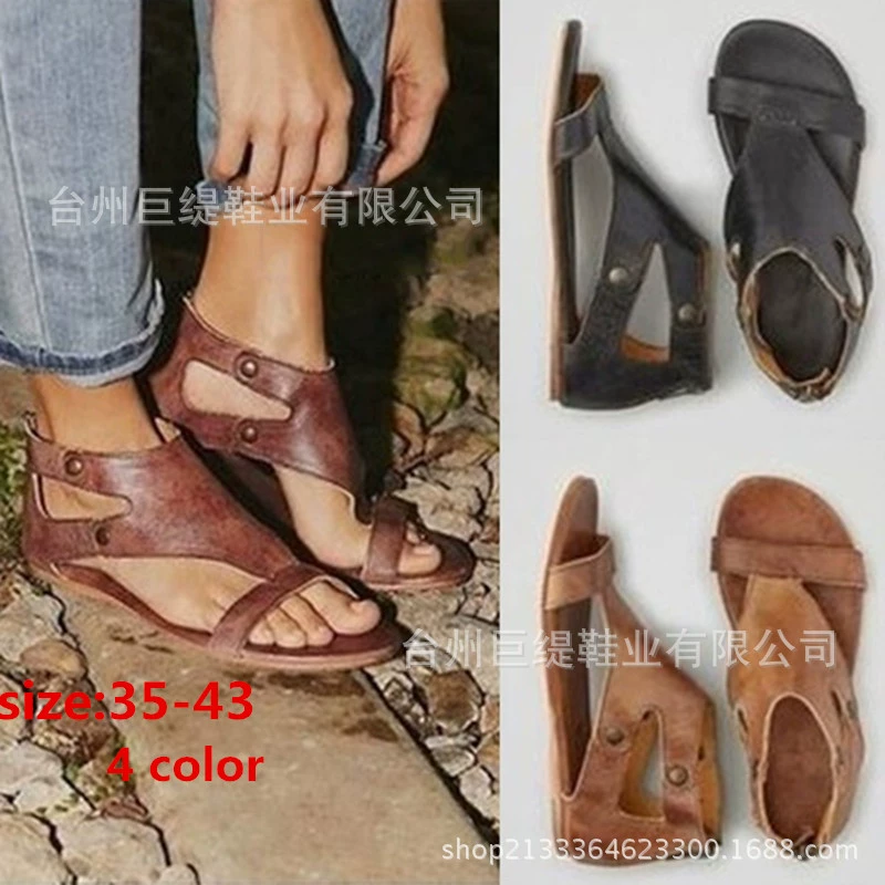 2018 желаю Amazon европейский и американский стиль новые женские плоские нижние заклепки шить плюс размер 43 размер сандалии