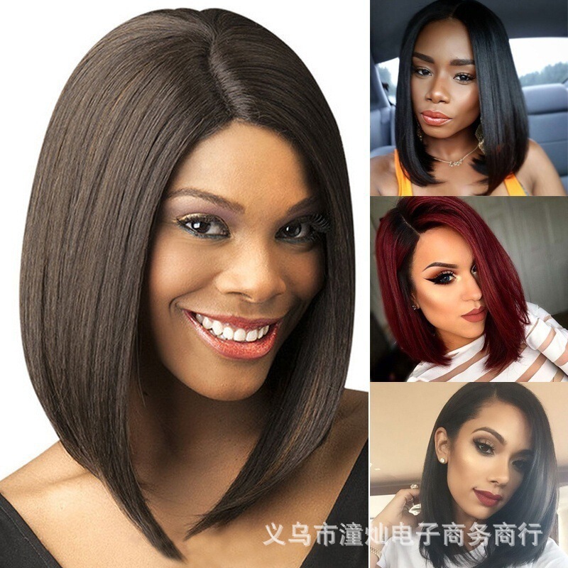 Cross-border European and American WIG short hair Women's fluffy black mid-wave hair WIG black short wave head WIG
