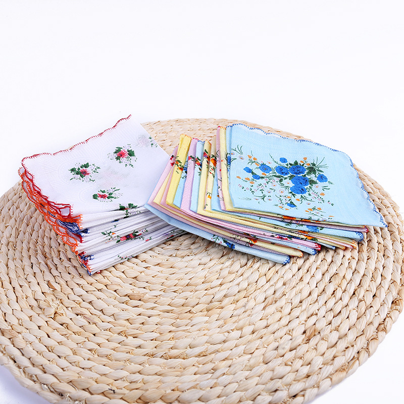 Classic women's Crescent side cotton wipe handkerchief small floral printing handkerchief wipes manufacturers wholesale