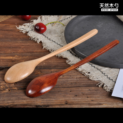 Factory direct sales, Japanese and Korean style foreign trade tableware, long-handled iron-style straight handle spoon, natural and fashionable large lacquered wooden spoon