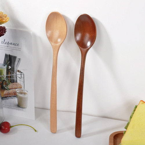 Factory direct sales, Japanese and Korean style foreign trade tableware, long-handled iron-style straight handle spoon, natural and fashionable large lacquered wooden spoon