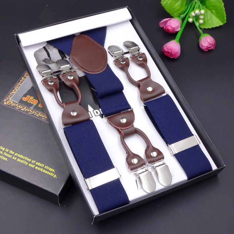 Manufacturers Men's Six-clip Suspenders Jacquard Strap 3.5 Six-clip Printed Ribbon Six-clip Wide Strap Clip