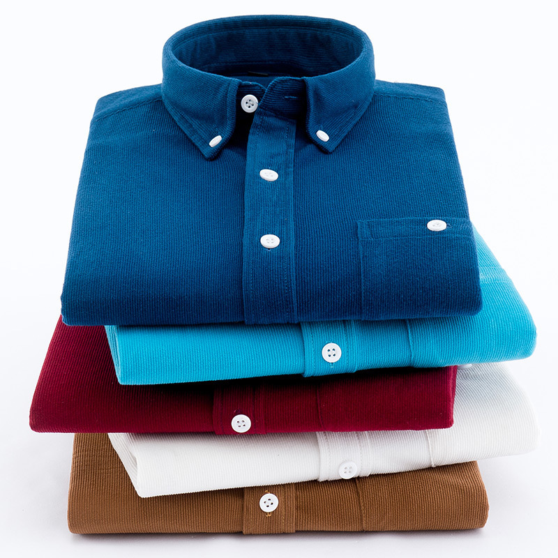 Plus Size Corduroy Men's Long-Sleeved Shirt Slim Fit Thickened Casual Shirt Korean Style Business Casual