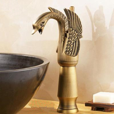 European-style antique faucet Swan hot and cold washbasin faucet retro all-copper under-counter basin golden faucet