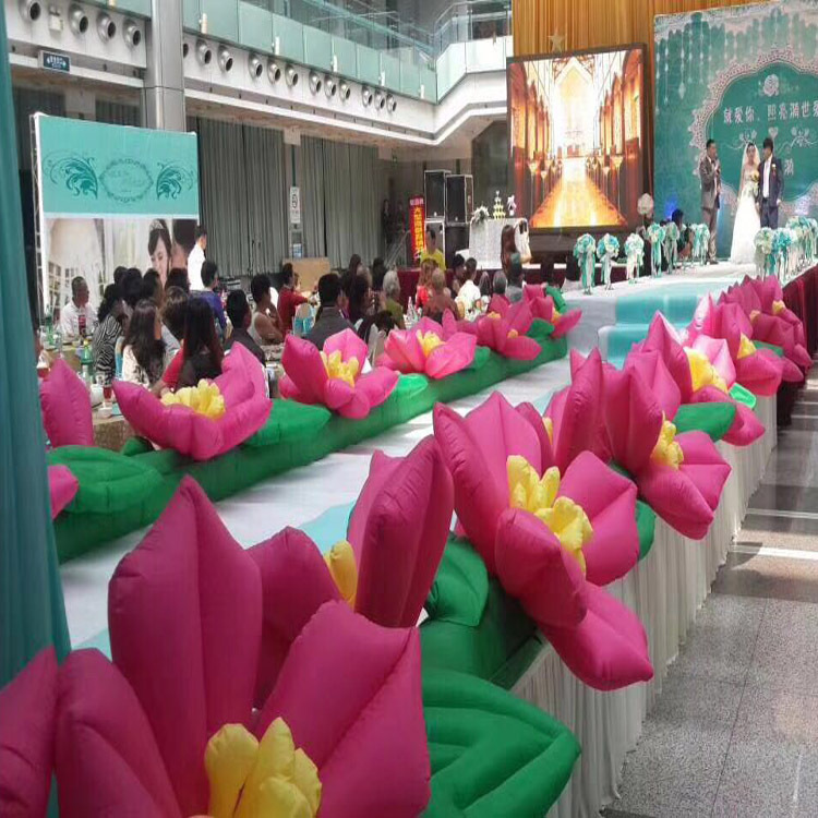 新娘出场自动绽放花串路引 开花气模 婚庆道具 充气仿真黄心花链