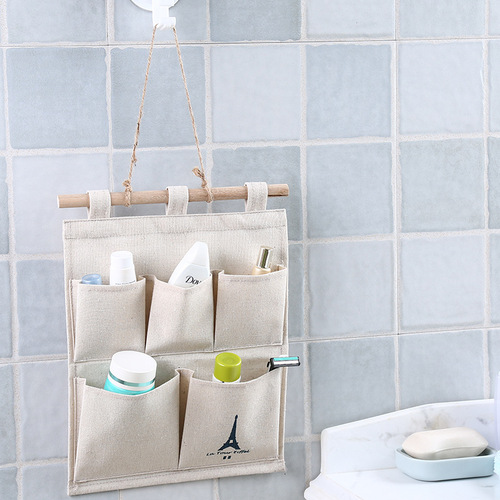 New simple and fashionable cotton and linen fabric door wall storage pocket bedroom wardrobe waterproof storage hanging bag