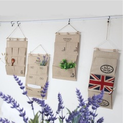 Recommended zakka yellow hemp jewelry hanger, wall-mounted hanging storage bag, three or five pockets storage bag