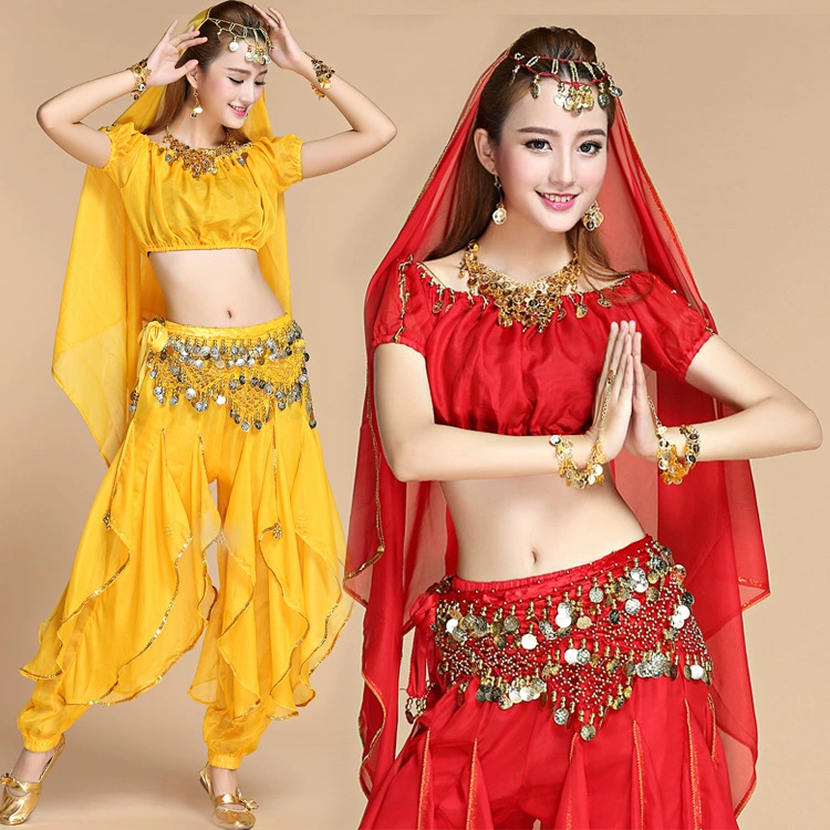 Новый стиль костюм для танца живота платье индийский танец народный танец костюм с короткими рукавами поворотные брюки костюм для женщин