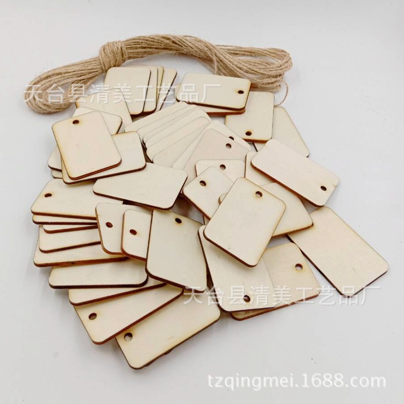 Colgante rectangular redondeado de madera con agujeros, decoración pintada de bricolaje, colgante de madera rectangular redondeado