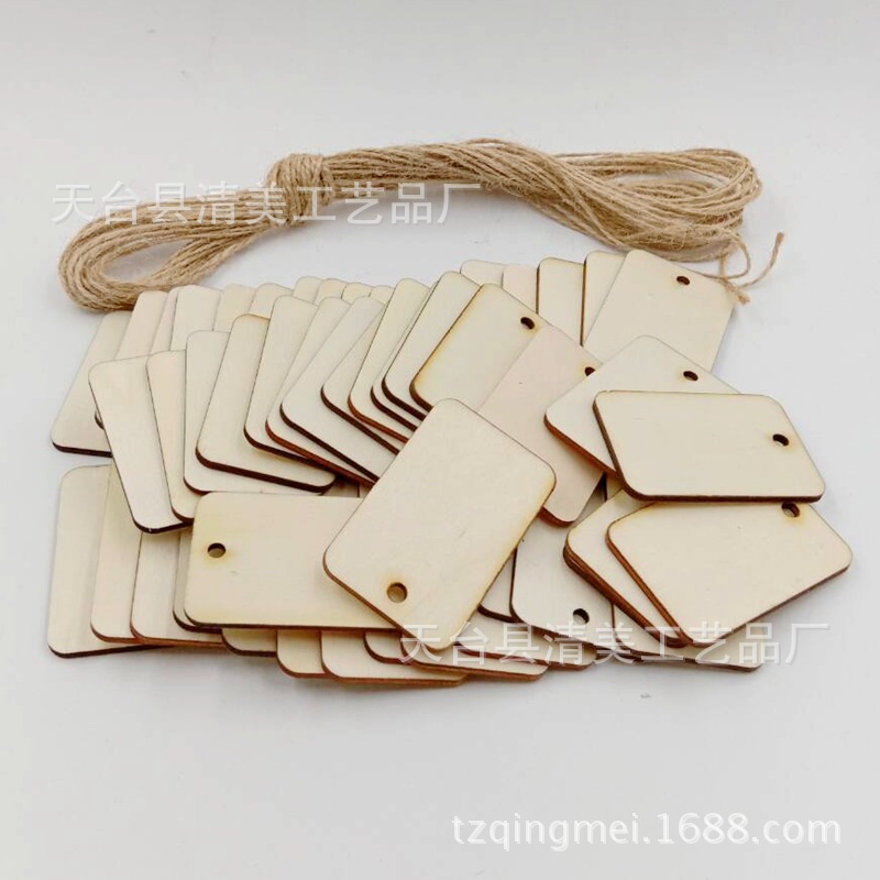 Colgante rectangular redondeado de madera con agujeros, decoración pintada de bricolaje, colgante de madera rectangular redondeado