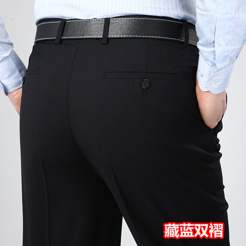 Pantalones de traje plisados dobles de verano delgados de mediana edad y ancianos de cintura alta pantalones de traje formal informal de negocios sueltos pantalones de traje sin planchar image 7