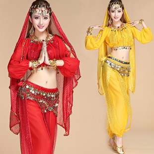 Belly Dance Suit Practice Suit Xinjiang Dance Performance Suit Indian Dance Costume Lantern Long Sleeve Sequins Dance Pants Women