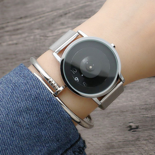 Korean version concept fashion watch mesh belt unisex watch turntable trend unisex steel band watch foreign trade watch