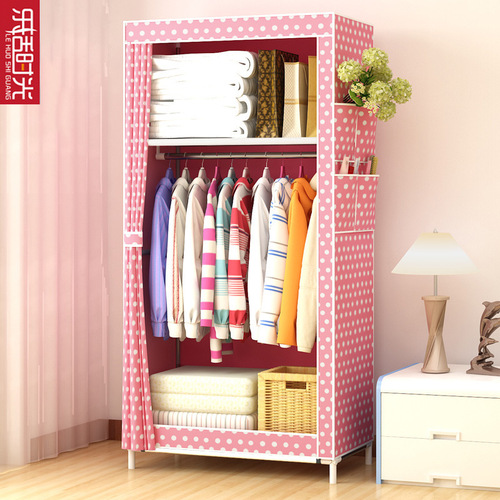 Simple wardrobe student dormitory single small wardrobe storage storage cabinet economical steel pipe thick cloth wardrobe