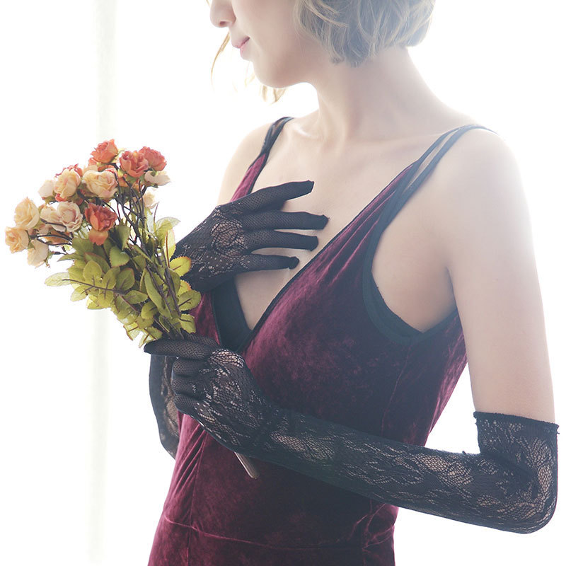 2026 Bridal Gloves Thin Style Dress Lace Sleeves Long Hollow Arm Sleeves New Style White Black Hand Sleeves for Women