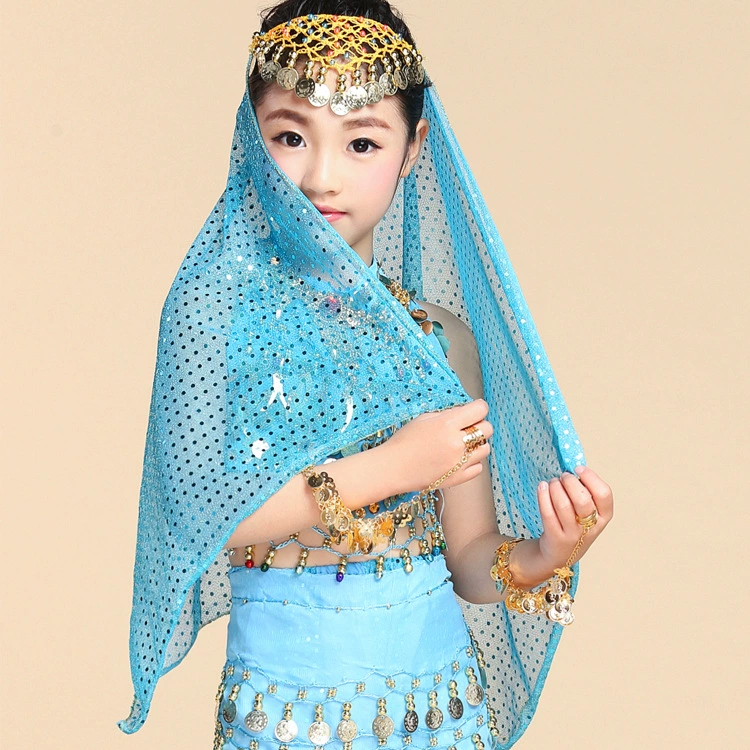  Belly dance with jewelry children's gauze scarf toss gauze scarf Indian dance veil performance silk scarf sequin tongs