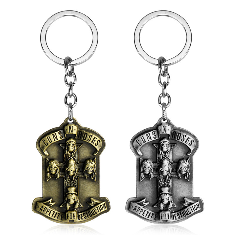New Guns & Roses Band Guns N' Roses GnR Keychain Personality Skull Pendant