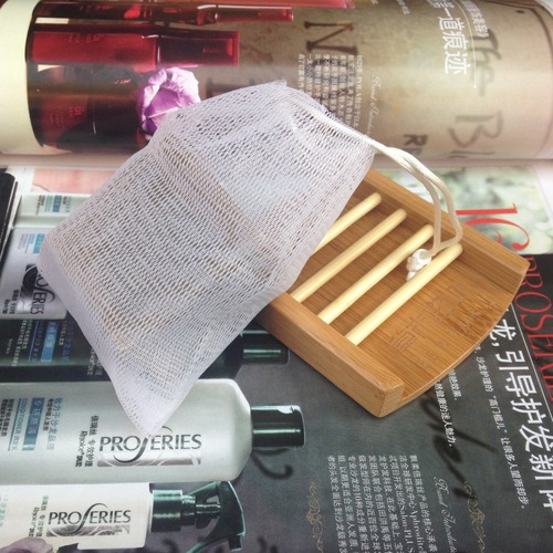 Manufacturer's Ribbon Double-layer Foaming Mesh Bag Handmade Soap Facial Cleanser Soap Cleansing Foaming Mesh Bag Printable LOGO