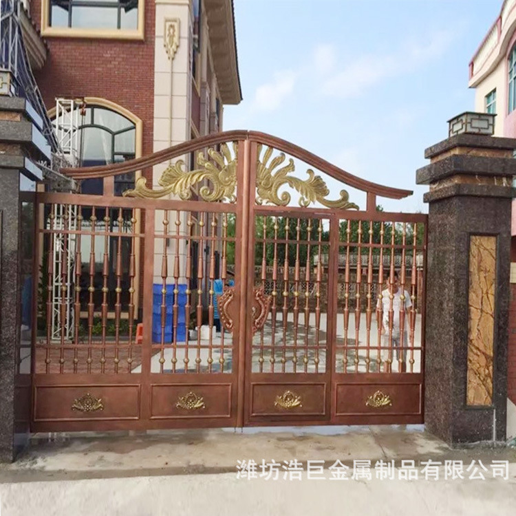 欧式铝艺大门 别墅酒店时尚雕花复古风别墅小区花园 防盗铝艺大门