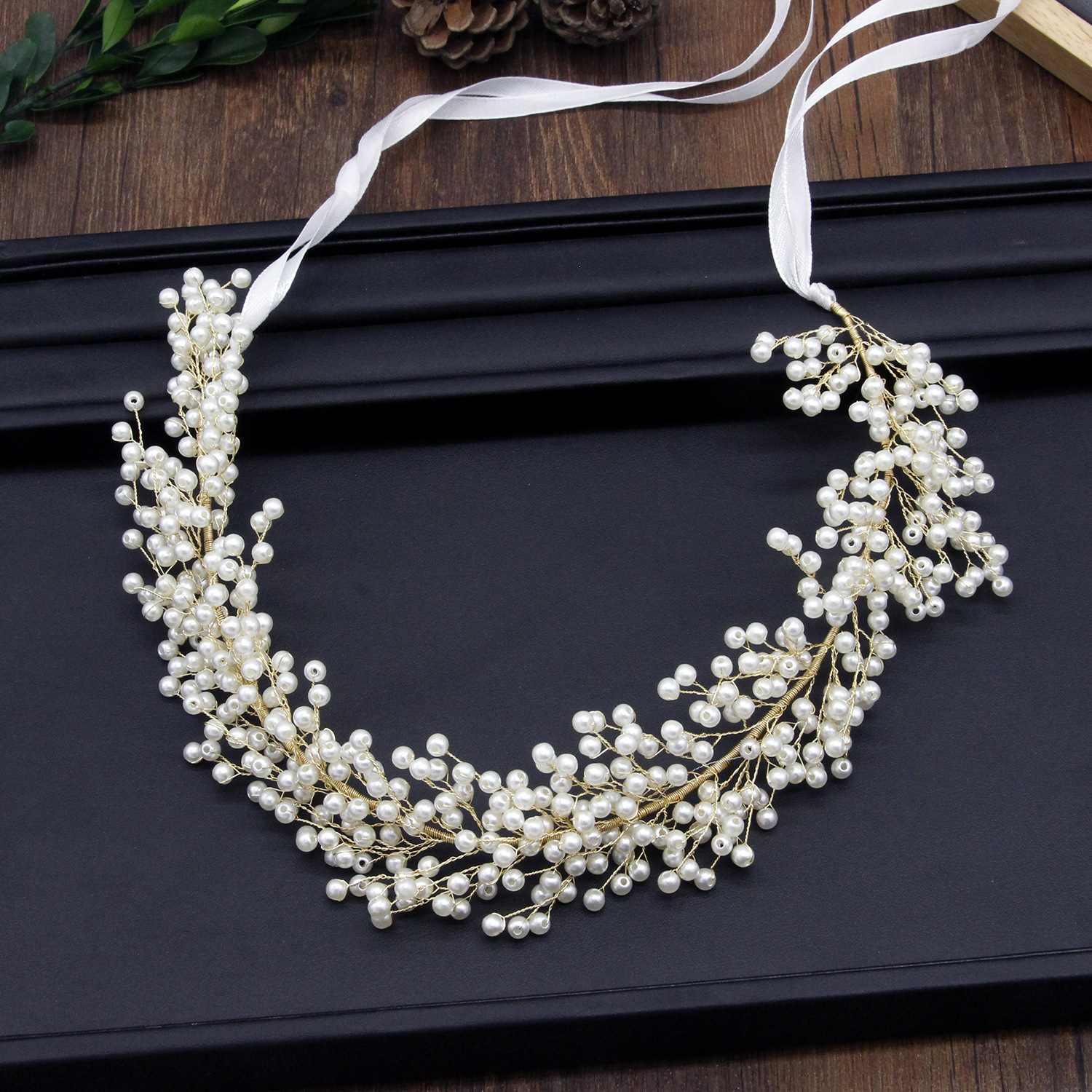 新娘头饰发箍发带 手工珍珠串珠头箍结婚礼婚纱造型配饰品