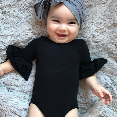 H838#ins Cross-border children's clothing baby trumpet sleeve baby onesie Western and European children multi-color triangular crawling suit