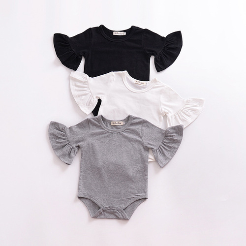H838#ins Cross-border children's clothing baby trumpet sleeve baby onesie Western and European children multi-color triangular crawling suit