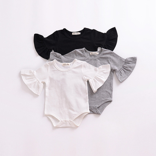 H838#ins Cross-border children's clothing baby trumpet sleeve baby onesie Western and European children multi-color triangular crawling suit