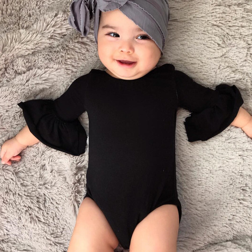H838#ins Cross-border children's clothing baby trumpet sleeve baby onesie Western and European children multi-color triangular crawling suit