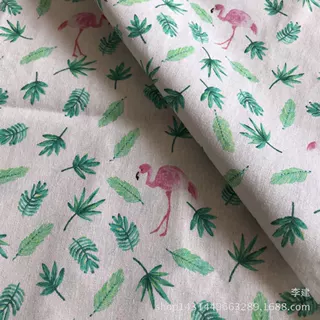 亚麻面料 麻布印花 枫叶火烈鸟 桌布 抱枕