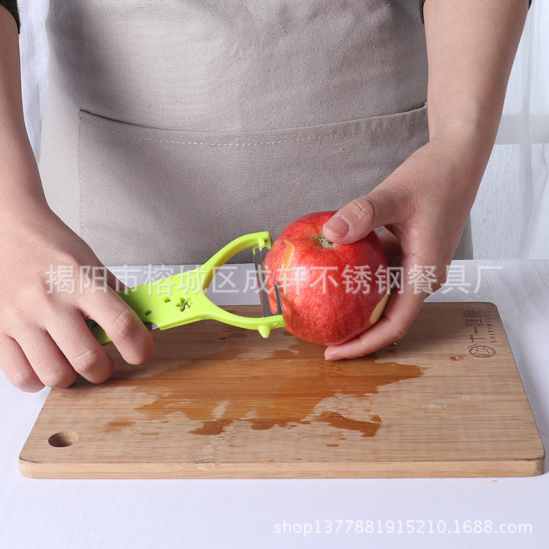 Multifuncional de acero inoxidable de plástico de doble uso pelador de frutas Apple Peeler fruta tenedor cocina gadget traje
