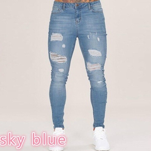 European Station New Men's Pants 2024 Autumn White Hole European and American Cross-Border Black Taller High-Waist Jeans Men's Clothing