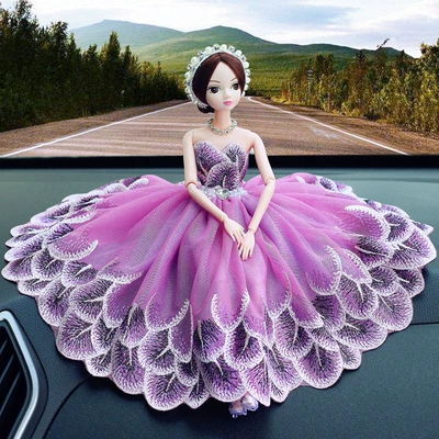 wedding Cartoon Doll handmade – Car ornaments - purple-peacock-skirt
