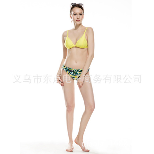 Wish Beach Bikini Swimwear, European and American Sexy Green Leaf Print Swimsuit