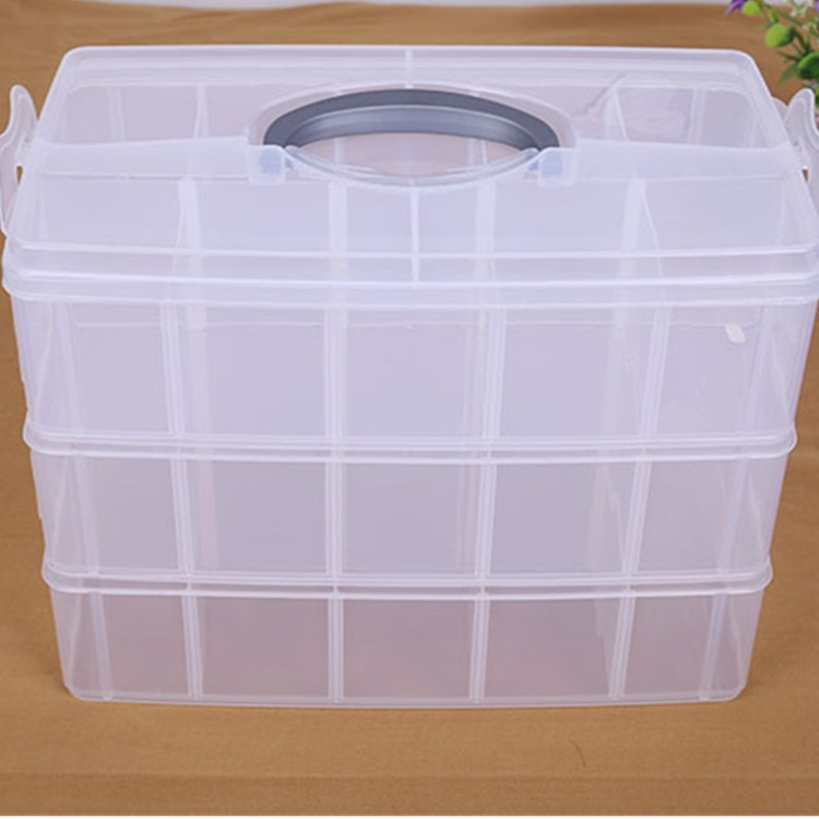 Fábrica directa de tres capas transparente caja de almacenamiento de plástico portátil accesorios de almacenamiento de juguetes de joyería