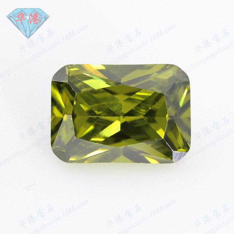 Huagang Gem Olive Green Rectangular Chamfer Zircon Wholesale AAA Color Artificial Bare Stone Factory Outlet Huagang Gem Olive Green Rectangular Chamfer Zircon Wholesale AAA Color Artificial Bare Stone Factory Outlet