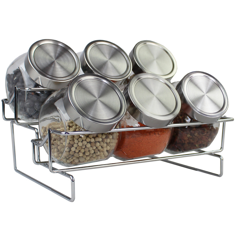 Caja de condimento de vidrio condimento tarro traje condimento rack con estante de almacenamiento botella de condimento tarro de cocina doméstica suministros